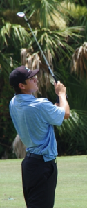 Caleb Johnson laces an iron shot during his comeback victory in the Florida Open.  Photo by Bill Van Smith..JPG